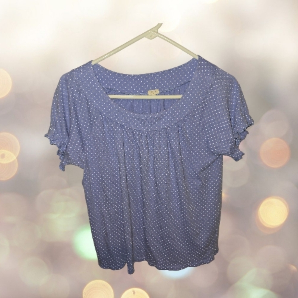 J.Crew Blue Polka Dot Blouse w/ Ruffle Sleeves Size Small